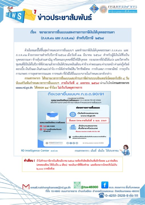 โค้งสุดท้าย! ขยายเวลาคืนกำไรเวลา ยื่นภาษีออนไลน์ได้ถึง 8 เมษายนนี้